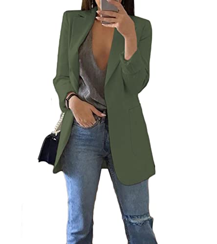 Soulolo Blazer Damen Elegant Damenjacke Longblazer Business Lang Jacke Slim Jacke Mantel Damen Cardigan Anzüge Bedruckter Anzug von Soulolo