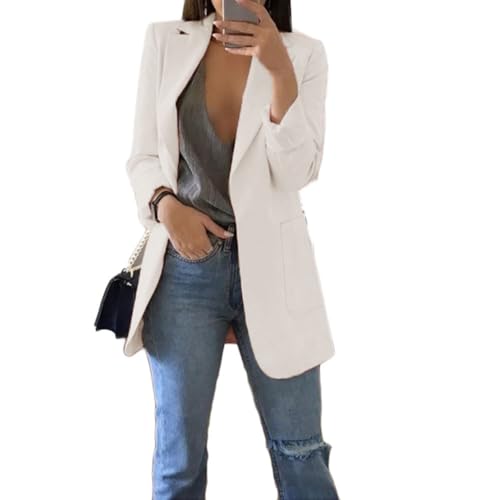 Soulolo Blazer Damen Elegant Damenjacke Longblazer Business Lang Jacke Slim Jacke Mantel Damen Cardigan Anzüge Bedruckter Anzug von Soulolo