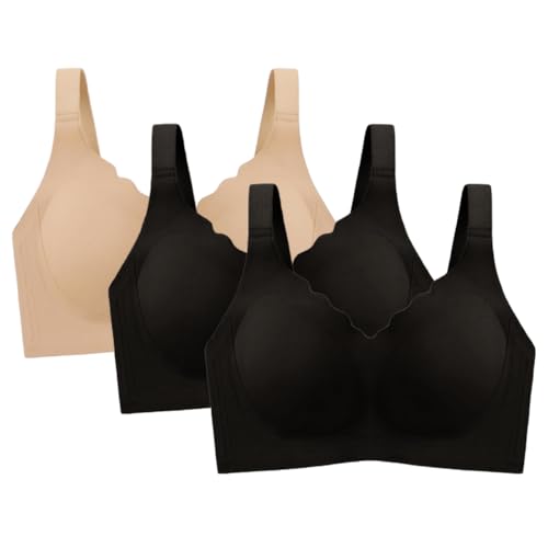 Soulolo Bügelloser BH Damen Ohne Bügel Push up BH Unterwäsche Weiche und Bequeme Nahtlose BHS Soft Bra Verschlankung großer Brüste Unterhemd von Soulolo