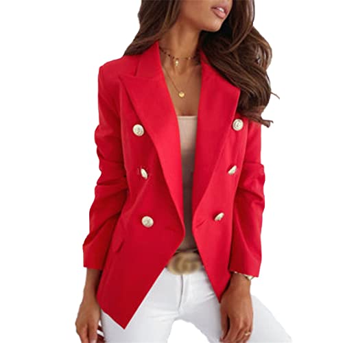 Soulolo Damen Blazer Elegant Damen Cardigan Freizeit Business Jacke Revers Büro Business Formal Blazer Slim Fit Langärmelig Outwear mit Reversknöpfen für Arbeit Büro Sakko, D-rot, M von Soulolo