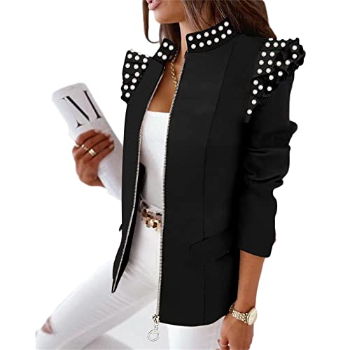 Soulolo Damen Blazer Elegant Damen Cardigan Freizeit Business Jacke Revers Büro Business Formal Blazer Slim Fit Langärmelig Outwear mit Reversknöpfen für Arbeit Büro Sakko, E-schwarz03, M von Soulolo