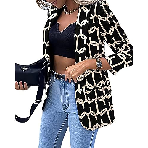 Soulolo Damen Blazer Elegant Damen Cardigan Freizeit Business Jacke Revers Büro Business Formal Blazer Slim Fit Langärmelig Outwear mit Reversknöpfen für Arbeit Büro Sakko von Soulolo