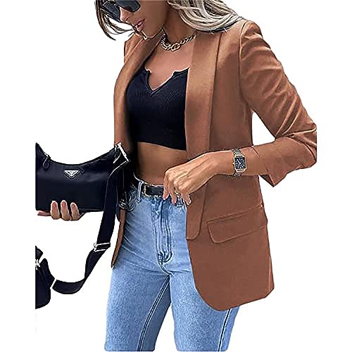 Soulolo Damen Blazer Elegant Damen Cardigan Freizeit Business Jacke Revers Büro Business Formal Blazer Slim Fit Langärmelig Outwear mit Reversknöpfen für Arbeit Büro Sakko von Soulolo