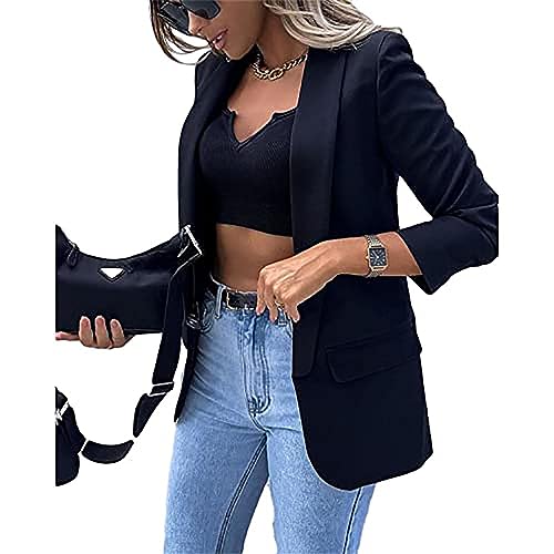 Soulolo Damen Blazer Elegant Damen Cardigan Freizeit Business Jacke Revers Büro Business Formal Blazer Slim Fit Langärmelig Outwear mit Reversknöpfen für Arbeit Büro Sakko von Soulolo