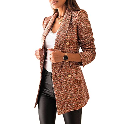 Soulolo Damen Blazer Elegant Damen Cardigan Freizeit Business Jacke Revers Büro Business Formal Blazer Slim Fit Langärmelig Outwear mit Reversknöpfen für Arbeit Büro Sakko von Soulolo