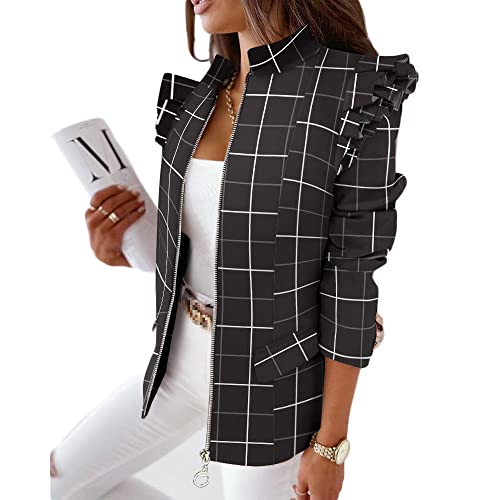 Soulolo Damen Blazer Elegant Damen Cardigan Freizeit Business Jacke Revers Büro Business Formal Blazer Slim Fit Langärmelig Outwear mit Reversknöpfen für Arbeit Büro Sakko von Soulolo