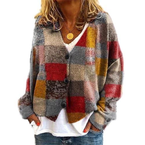 Soulolo Damen Cardigan V-Ausschnitt Damen Strickjacke mit Knöpfen Strickmantel Jacke Herbst Winter Strickpullover Lässige Mantel Top Lose von Soulolo