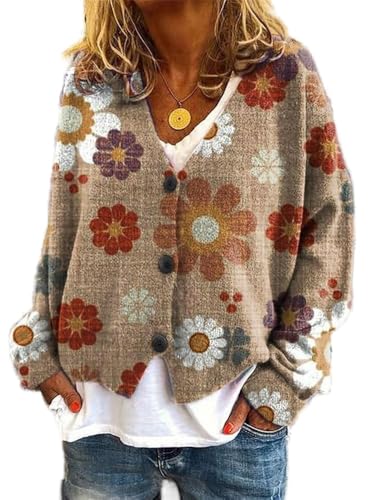 Soulolo Damen Cardigan V-Ausschnitt Damen Strickjacke mit Knöpfen Strickmantel Jacke Herbst Winter Strickpullover Lässige Mantel Top Lose von Soulolo