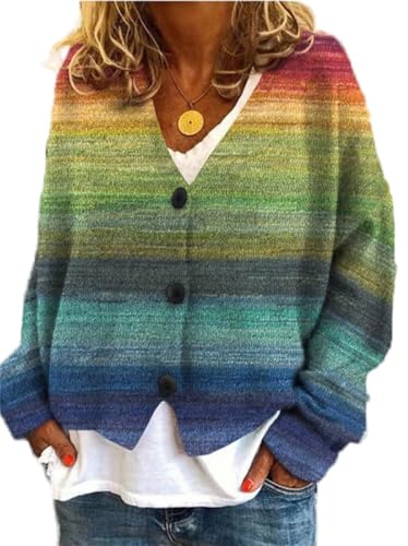 Soulolo Damen Cardigan V-Ausschnitt Damen Strickjacke mit Knöpfen Strickmantel Jacke Herbst Winter Strickpullover Lässige Mantel Top Lose von Soulolo