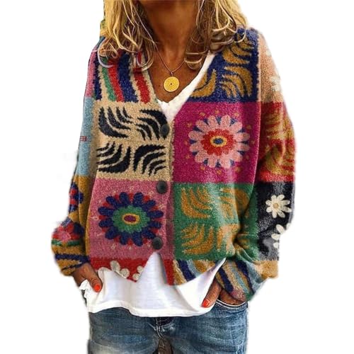 Soulolo Damen Cardigan V-Ausschnitt Damen Strickjacke mit Knöpfen Strickmantel Jacke Herbst Winter Strickpullover Lässige Mantel Top Lose von Soulolo