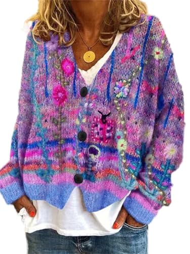 Soulolo Damen Cardigan V-Ausschnitt Damen Strickjacke mit Knöpfen Strickmantel Jacke Herbst Winter Strickpullover Lässige Mantel Top Lose von Soulolo