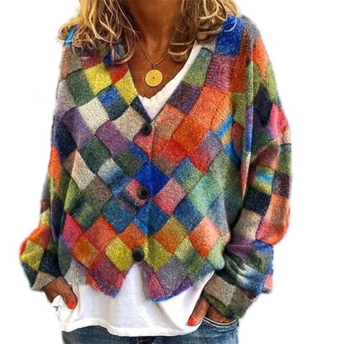 Soulolo Damen Cardigan V-Ausschnitt Damen Strickjacke mit Knöpfen Strickmantel Jacke Herbst Winter Strickpullover Lässige Mantel Top Lose von Soulolo