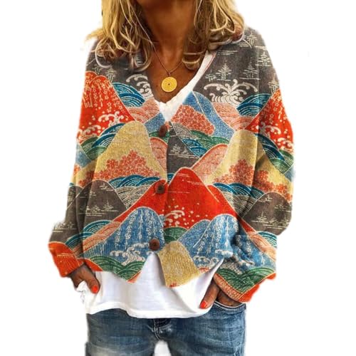 Soulolo Damen Cardigan V-Ausschnitt Damen Strickjacke mit Knöpfen Strickmantel Jacke Herbst Winter Strickpullover Lässige Mantel Top Lose von Soulolo
