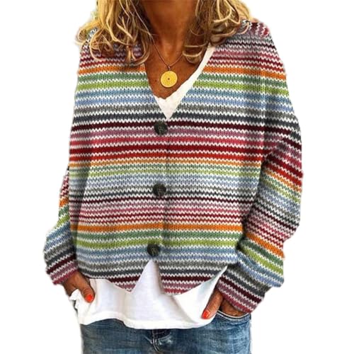 Soulolo Damen Cardigan V-Ausschnitt Damen Strickjacke mit Knöpfen Strickmantel Jacke Herbst Winter Strickpullover Lässige Mantel Top Lose von Soulolo