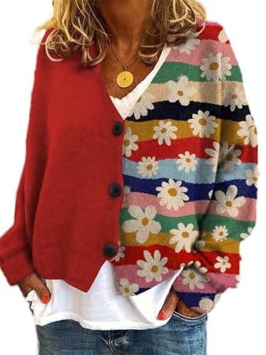 Soulolo Damen Cardigan V-Ausschnitt Damen Strickjacke mit Knöpfen Strickmantel Jacke Herbst Winter Strickpullover Lässige Mantel Top Lose von Soulolo