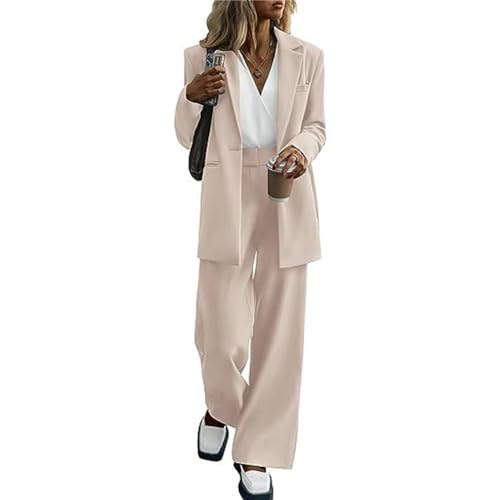 Soulolo Damen Hosenanzug 2-teilig Business Anzug Set Slimfit Revers Büro Blazer Hose Outfit Set Langarm Damenanzug Formal Mode von Soulolo