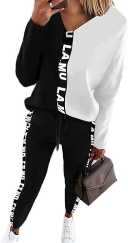 Soulolo Damen Jogginganzug 2 Stück Trainingsanzug Set Sportanzug Freizeitanzug Frauen Colorblock Sweatshirt + Jogginghose von Soulolo