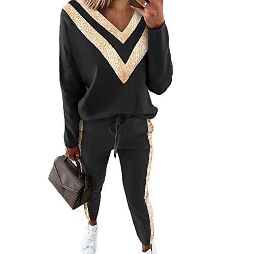Soulolo Damen Jogginganzug 2 Stück Trainingsanzug Set Sportanzug Freizeitanzug Frauen Colorblock Sweatshirt + Jogginghose von Soulolo