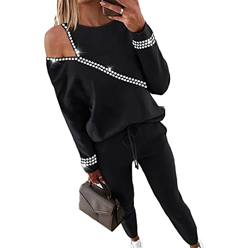 Soulolo Damen Jogginganzug 2 Stück Trainingsanzug Set Sportanzug Freizeitanzug Frauen Colorblock Sweatshirt + Jogginghose von Soulolo