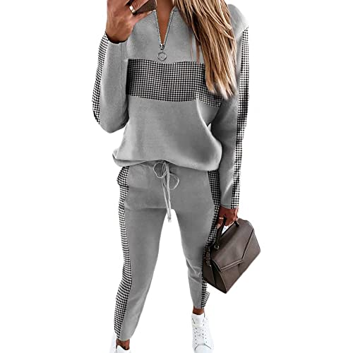 Soulolo Damen Jogginganzug 2 Stück Trainingsanzug Set Sportanzug Set Damen Freizeitanzug Frauen Set Colorblock Sweatshirt + Jogginghose von Soulolo