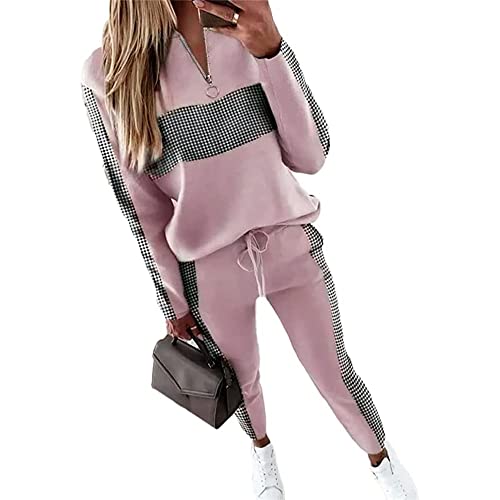 Soulolo Damen Jogginganzug 2 Stück Trainingsanzug Set Sportanzug Set Damen Freizeitanzug Frauen Set Colorblock Sweatshirt + Jogginghose von Soulolo