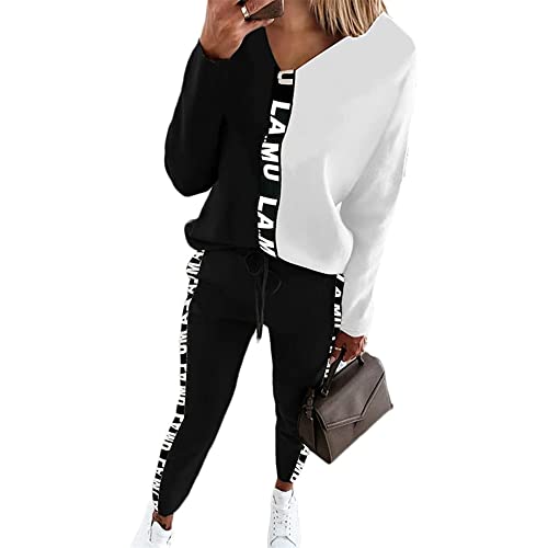 Soulolo Damen Jogginganzug 2 Stück Trainingsanzug Set Sportanzug Set Damen Freizeitanzug Frauen Set Colorblock Sweatshirt + Jogginghose von Soulolo