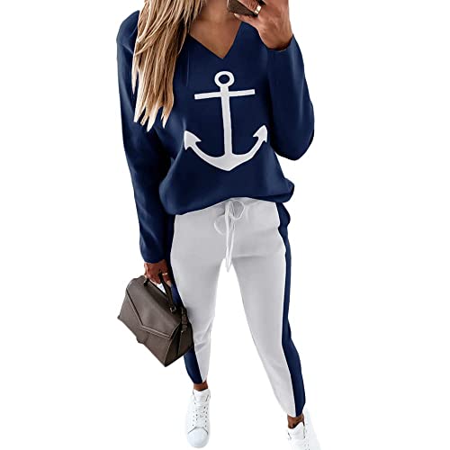 Soulolo Damen Jogginganzug 2 Stück Trainingsanzug Set Sportanzug Set Damen Freizeitanzug Frauen Set Colorblock Sweatshirt + Jogginghose von Soulolo