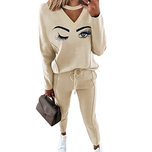 Soulolo Damen Jogginganzug 2 Stück Trainingsanzug Set Sportanzug Set Damen Freizeitanzug Frauen Set Colorblock Sweatshirt + Jogginghose von Soulolo