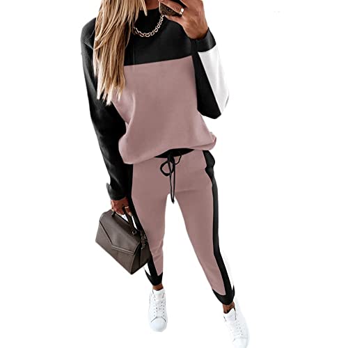 Soulolo Damen Jogginganzug 2 Stück Trainingsanzug Set Sportanzug Set Damen Freizeitanzug Frauen Set Colorblock Sweatshirt + Jogginghose von Soulolo