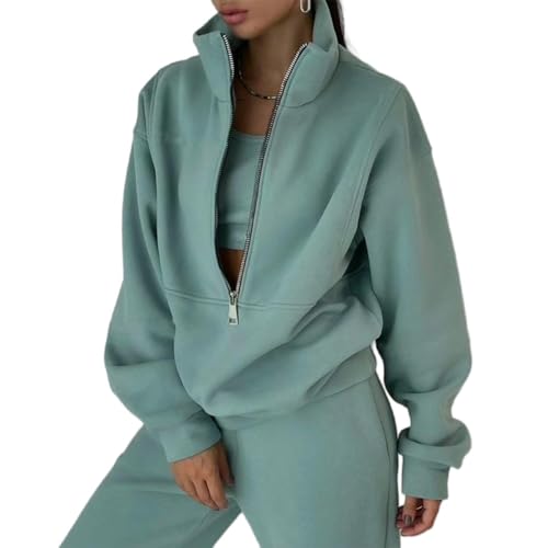 Soulolo Damen Jogginganzug Sportswear Traingsanzug 2 Stück Outfits y2k Langarm Suit mit Reißverschluss Pullover Sweatshirt und Jogginghose Warm Sportanzug Freizeitanzug von Soulolo