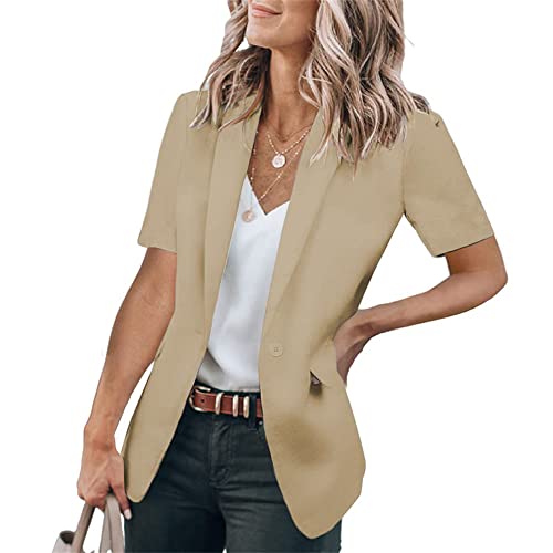 Soulolo Damen Kurzarm Blazer Elegant ärmelloser Blazer Slim Fit Langarm-Blazer Einfarbig Revers Jacke Mantel Anzüge Business Longblazer von Soulolo