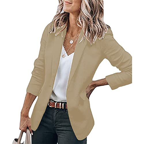 Soulolo Damen Kurzarm Blazer Elegant Slim Fit ärmelloser Langarm-Einfarbig Revers Jacke Mantel Anzüge Business Casual Outfits von Soulolo
