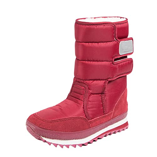 Soulolo Damen Schneestiefel Warme Gefüttert Winterschuhe Damen Winterstiefel Outdoor Wasserdicht Leichte Rutschfeste Wanderschuhe Rutschfest mit Klettverschluss Boots von Soulolo