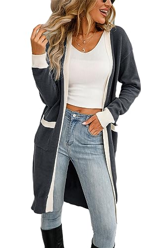 Soulolo Damen Strickjacke Cardigan Elegant Lang Jacke Langarm Grobstrick-Cardigan Lang Winter Grobstrickjacke Strickmantel ÜBergangsjacke Wintermäntel Longstrickjacke von Soulolo