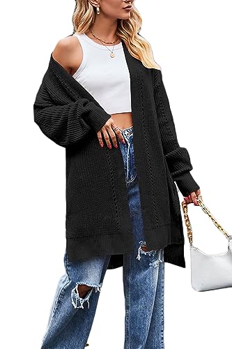 Soulolo Damen Strickjacke Damen Lang Cardigan Strickmantel Grobstrick-Cardigan Lang Winter Grobstrickjacke Langarm Jacke Casual Strickmantel mit Kapuze von Soulolo