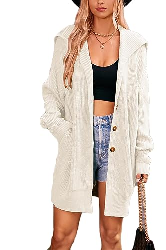 Soulolo Damen Strickjacke Damen Lang Cardigan Strickmantel Grobstrick-Cardigan Lang Winter Grobstrickjacke Langarm Jacke Casual Strickmantel mit Kapuze von Soulolo