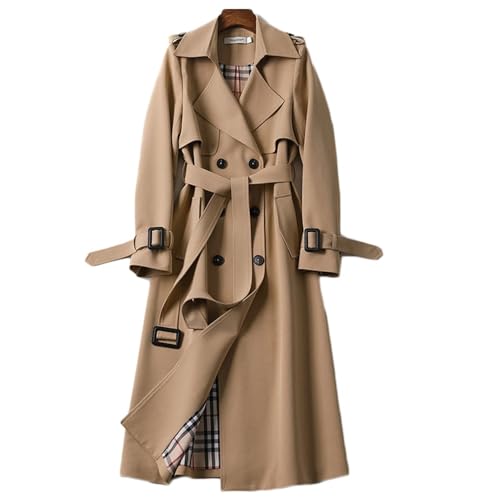 Soulolo Damen Trenchcoat Zweireiher Mantel Lang Umlegekragen Trenchcoat Einfarbig Damenmantel Windjacke Übergangsmantel mit Taschen mit Knöpfen Herbst Winter Jacke Outwear von Soulolo