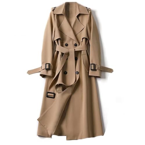 Soulolo Damen Trenchcoat Zweireiher Mantel Lang Umlegekragen Trenchcoat Einfarbig Damenmantel Windjacke Übergangsmantel mit Taschen mit Knöpfen Herbst Winter Jacke Outwear von Soulolo