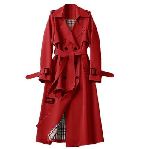 Soulolo Damen Trenchcoat Zweireiher Mantel Lang Umlegekragen Trenchcoat Einfarbig Damenmantel Windjacke Übergangsmantel mit Taschen mit Knöpfen Herbst Winter Jacke Outwear von Soulolo