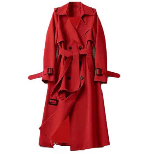 Soulolo Damen Trenchcoat Zweireiher Mantel Lang Umlegekragen Trenchcoat Einfarbig Damenmantel Windjacke Übergangsmantel mit Taschen mit Knöpfen Herbst Winter Jacke Outwear von Soulolo