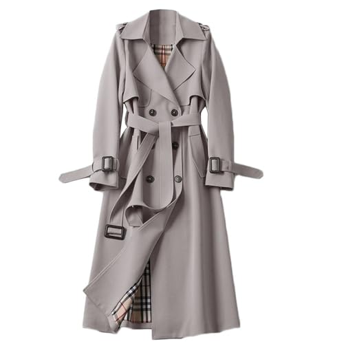 Soulolo Damen Trenchcoat Zweireiher Mantel Lang Umlegekragen Trenchcoat Einfarbig Damenmantel Windjacke Übergangsmantel mit Taschen mit Knöpfen Herbst Winter Jacke Outwear von Soulolo