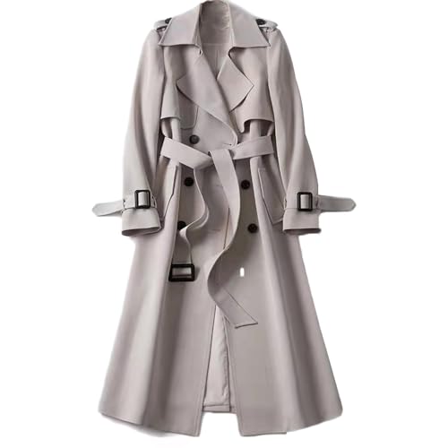 Soulolo Damen Trenchcoat Zweireiher Mantel Lang Umlegekragen Trenchcoat Einfarbig Damenmantel Windjacke Übergangsmantel mit Taschen mit Knöpfen Herbst Winter Jacke Outwear von Soulolo