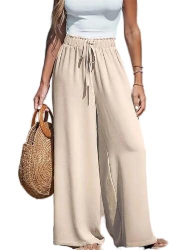 Soulolo Damen Weite Bein Hose Leichte Sommerhose Kordelzug Jogginghose Stoffhose Palazzo Hose Elegant Leinenhosen von Soulolo