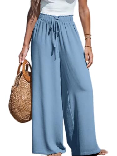 Soulolo Damen Weite Bein Hose Leichte Sommerhose Kordelzug Jogginghose Stoffhose Palazzo Hose Elegant Leinenhosen von Soulolo