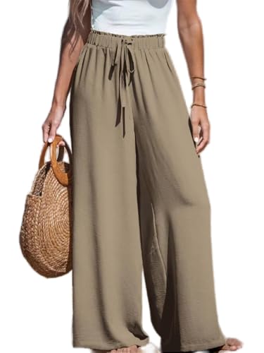 Soulolo Damen Weite Bein Hose Leichte Sommerhose Kordelzug Jogginghose Stoffhose Palazzo Hose Elegant Leinenhosen von Soulolo