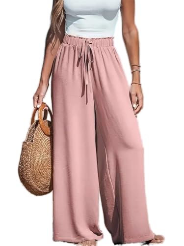 Soulolo Damen Weite Bein Hose Leichte Sommerhose Kordelzug Jogginghose Stoffhose Palazzo Hose Elegant Leinenhosen von Soulolo