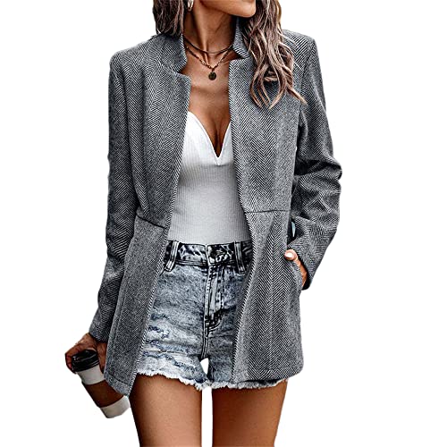 Soulolo Damen Winter Blazer Damen Jacke Büro Damen Elegant Langarm Blazer Karierter Blazer Mantel Casual mit Tasche Kurzblazer Business Anzüge Mantel Geschäft Outwear von Soulolo