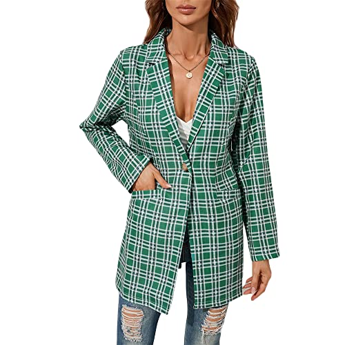 Soulolo Damen Winter Blazer Damen Jacke Büro Damen Elegant Langarm Blazer Karierter Blazer Mantel Casual mit Tasche Kurzblazer Business Anzüge Mantel Geschäft Outwear von Soulolo