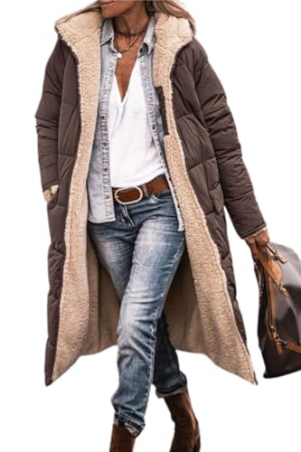 Soulolo Damen Wintermäntel Warm Reversibel Damen Mäntel Damen Outdoorjacke mit Kapuze Elegant Langarm Steppmantel Herbst Winter Outdoor Baumwolljacke Winterparka Mantel von Soulolo