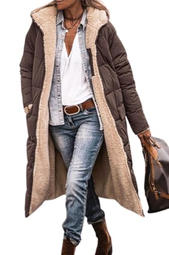 Soulolo Damen Wintermäntel Warm Reversibel Mäntel Outdoorjacke mit Kapuze Elegant Langarm Steppmantel Herbst Baumwolljacke Winterparka von Soulolo